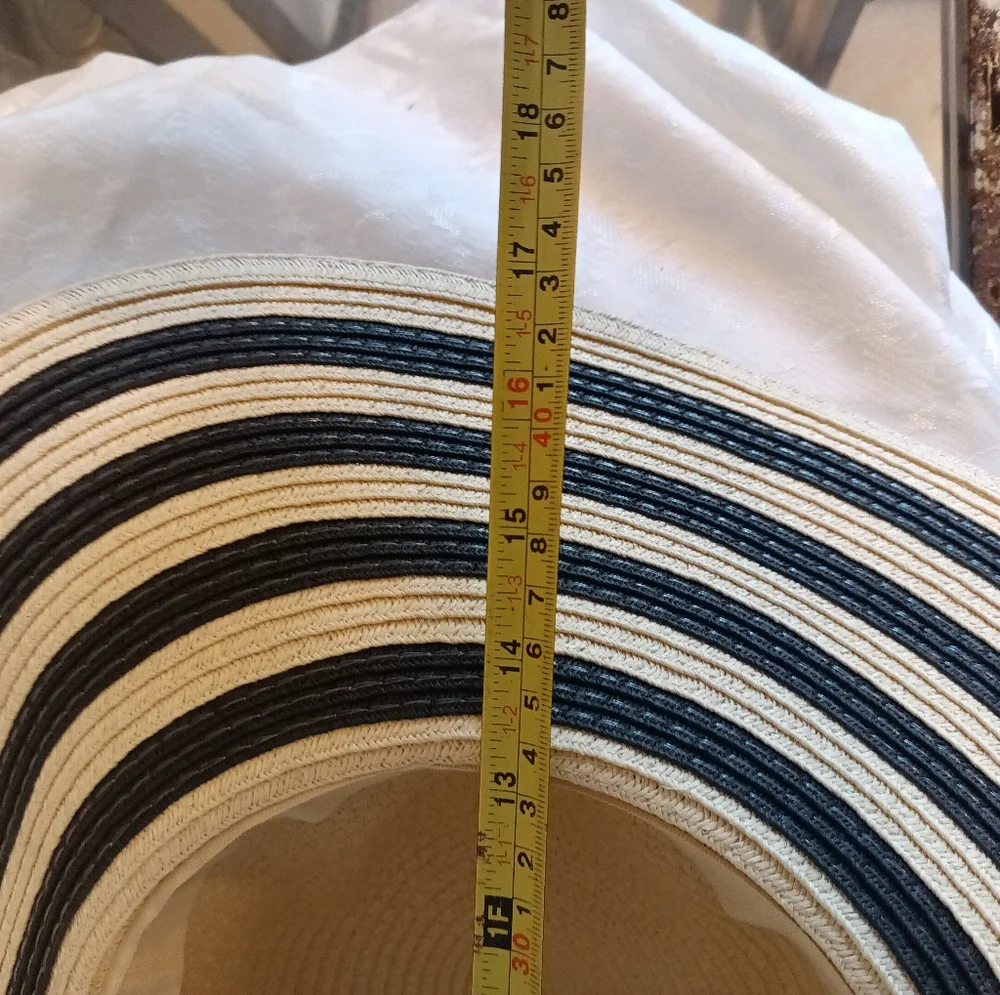 Large black and cream striped sun beach hat